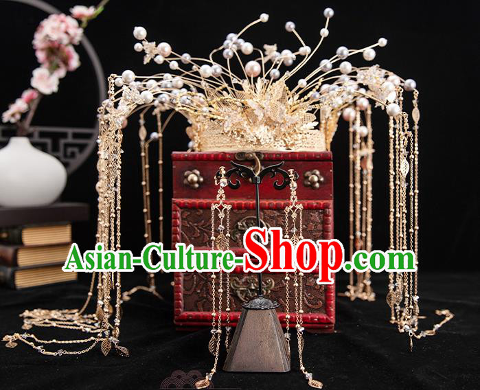 Traditional Chinese Handmade Golden Crown Hairpins Ancient Bride Hair Accessories for Women Traditional Chinese Handmade Golden Crown Hairpins Ancient Bride Hair Accessories for Women