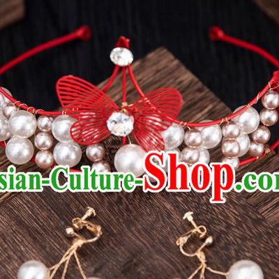 Top Handmade Wedding Bride Red Butterfly Royal Crown Baroque Princess Hair Accessories for Women