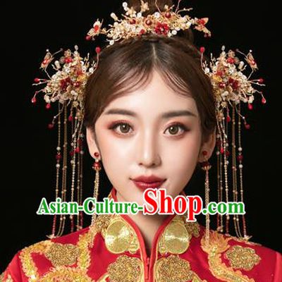 Traditional Chinese Wedding Beads Hair Comb Hairpins Handmade Ancient Bride Hair Accessories for Women