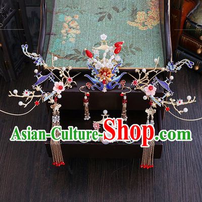 Traditional Chinese Wedding Pearls Phoenix Hair Comb Hairpins Handmade Ancient Bride Hair Accessories for Women