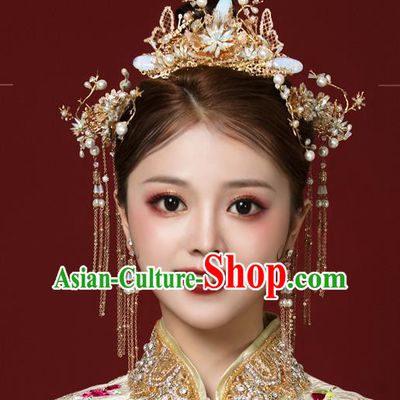 Traditional Chinese Handmade Hair Crown Chaplet Hairpins Ancient Bride Hair Accessories for Women