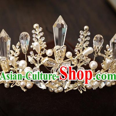 Top Handmade Wedding Bride Golden Royal Crown Baroque Queen Hair Accessories for Women