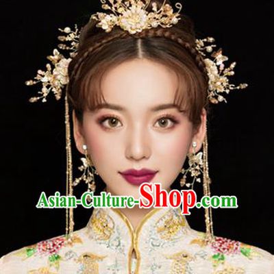 Traditional Chinese Wedding Beads Hair Comb Hairpins Handmade Ancient Bride Hair Accessories for Women