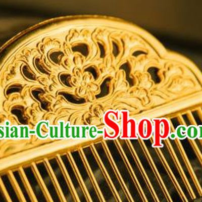 Chinese Traditional Tang Dynasty Hanfu Golden Hair Comb Handmade Ancient Royal Empress Hair Accessories for Women