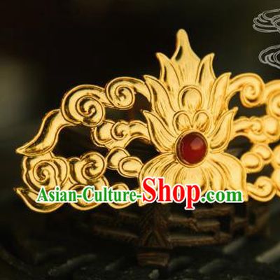 Chinese Traditional Tang Dynasty Court Golden Lotus Hairpins Handmade Ancient Royal Empress Hair Accessories for Women