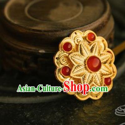 Chinese Traditional Tang Dynasty Court Golden Agate Hairpins Handmade Ancient Royal Empress Hair Accessories for Women