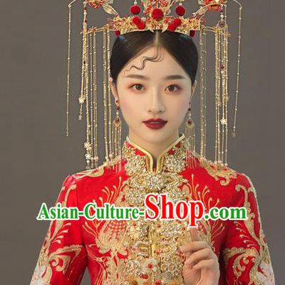 Traditional Chinese Handmade Red Venonat Hair Crown Chaplet Hairpins Ancient Bride Hair Accessories for Women