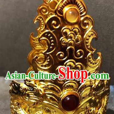 Chinese Traditional Tang Dynasty Golden Hair Crown and Dragon Hairpins Handmade Ancient Prince Hair Accessories for Men