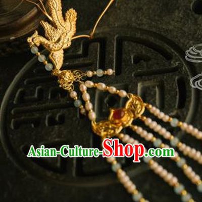 Chinese Traditional Tang Dynasty Court Pearls Tassel Phoenix Hairpins Handmade Ancient Royal Empress Hair Accessories for Women