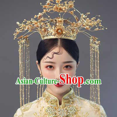 Traditional Chinese Handmade Luxury Golden Chaplet Hair Crown Hairpins Ancient Bride Hair Accessories for Women