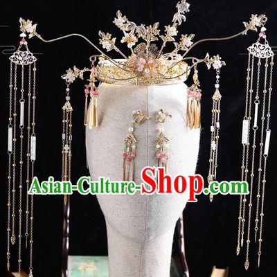 Traditional Handmade Chinese Tassel Shell Coronet Hairpins Ancient Bride Hair Accessories for Women