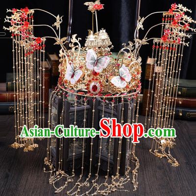 Traditional Handmade Chinese Wedding Butterfly Coronet Hairpins Ancient Bride Hair Accessories for Women
