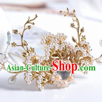 Traditional Handmade Chinese Wedding Pine Hairpins Ancient Bride Hair Accessories for Women
