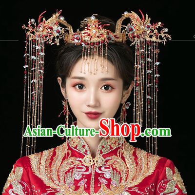 Traditional Handmade Chinese Wedding Tassel Coronet Hairpins Ancient Bride Hair Accessories for Women