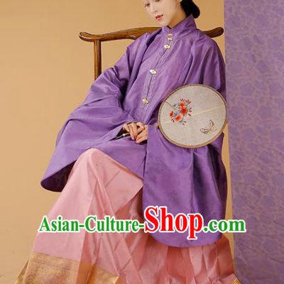 Traditional Chinese Court Mistress Purple Blouse and Skirt Ancient Ming Dynasty Patrician Dowager Historical Costumes for Women