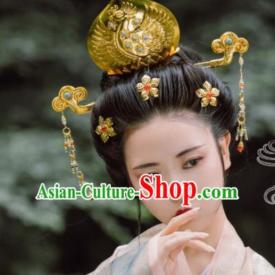Traditional Chinese Tang Dynasty Princess Phoenix Coronet Hairpins Handmade Ancient Queen Hair Accessories for Women