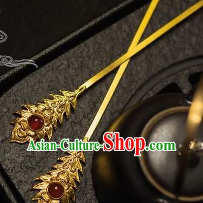 Chinese Traditional Tang Dynasty Court Golden Hairpins Handmade Ancient Royal Empress Hair Accessories for Women