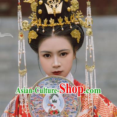 Traditional Chinese Ming Dynasty Empress Phoenix Hair Comb Dragon Tassel Hairpins Handmade Ancient Queen Hair Accessories for Women