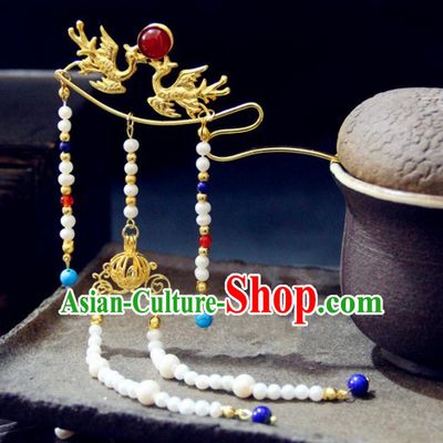 Chinese Traditional Tang Dynasty Tassel Step Shake Phoenix Hairpins Handmade Ancient Royal Empress Hair Accessories for Women