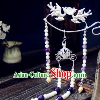 Chinese Traditional Tang Dynasty Phoenix Tassel Step Shake Hairpins Handmade Ancient Royal Empress Hair Accessories for Women