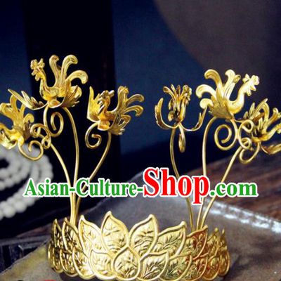 Chinese Traditional Tang Dynasty Princess Carving Phoenix Hair Crown Hairpins Handmade Ancient Royal Empress Hair Accessories for Women
