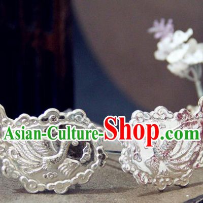 Chinese Traditional Tang Dynasty Princess Carving Phoenix Argent Hairpins Handmade Ancient Royal Empress Hair Accessories for Women