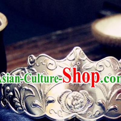 Chinese Traditional Ming Dynasty Princess Argent Hair Crown Hairpins Handmade Ancient Royal Empress Hair Accessories for Women