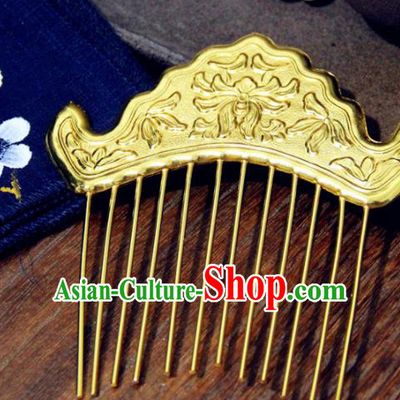 Chinese Traditional Tang Dynasty Princess Golden Hair Comb Hairpins Handmade Ancient Royal Empress Hair Accessories for Women
