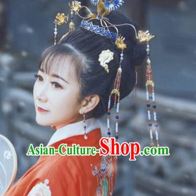 Traditional Chinese Ming Dynasty Princess Cloisonne Phoenix Coronet Hairpins Handmade Ancient Queen Hair Accessories for Women