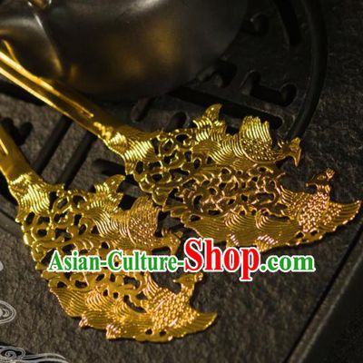 Chinese Traditional Ming Dynasty Princess Golden Phoenix Hairpins Handmade Ancient Royal Empress Hair Accessories for Women