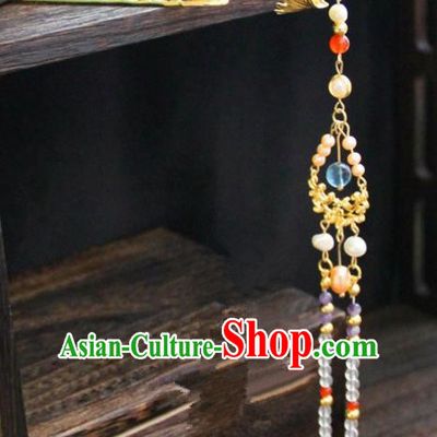 Chinese Traditional Ming Dynasty Golden Phoenix Tassel Hairpins Handmade Ancient Royal Princess Hair Accessories for Women