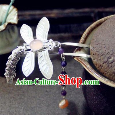 Chinese Traditional Ming Dynasty Dragonfly Tassel Hairpins Handmade Ancient Royal Princess Hair Accessories for Women