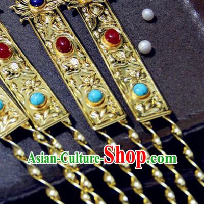 Chinese Traditional Tang Dynasty Princess Golden Lotus Hairpins Handmade Ancient Royal Empress Hair Accessories for Women