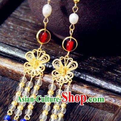 Chinese Traditional Tang Dynasty Wedding Golden Earrings Handmade Ancient Princess Ear Accessories for Women