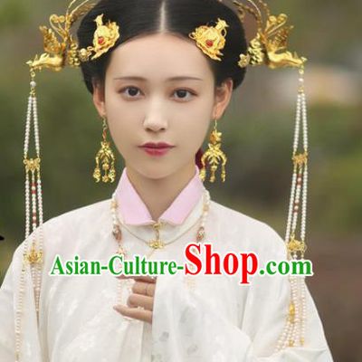 Traditional Chinese Ming Dynasty Princess Phoenix Tassel Step Shake Hairpins Handmade Ancient Queen Hair Accessories for Women