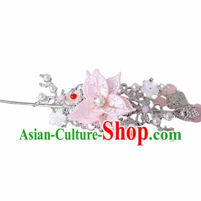 Traditional Chinese Hanfu Pink Peach Blossom Hair Crown Hairpin Handmade Ancient Princess Hair Accessories for Women