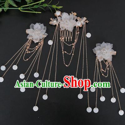 Traditional Chinese Hanfu White Flower Hair Comb Hairpin Handmade Ancient Princess Hair Accessories for Women