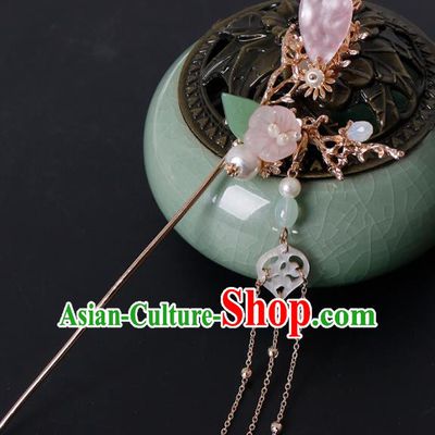 Traditional Chinese Hanfu Pink Shell Plum Hairpin Handmade Ancient Princess Hair Accessories for Women
