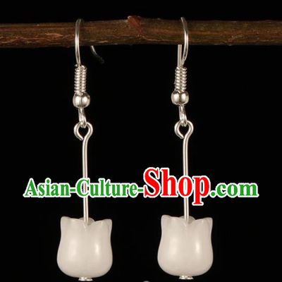 Chinese Traditional Handmade Hanfu Qing Yu Nian Jade Earrings Ancient Princess Ear Accessories for Women
