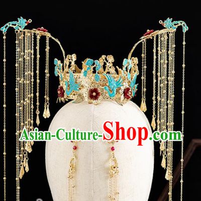 Traditional Chinese Hanfu Tassel Cloisonne Phoenix Coronet Handmade Ancient Princess Hair Accessories for Women