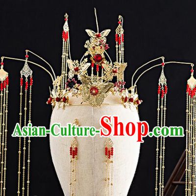 Traditional Chinese Hanfu Golden Phoenix Coronet Handmade Ancient Princess Hair Accessories for Women