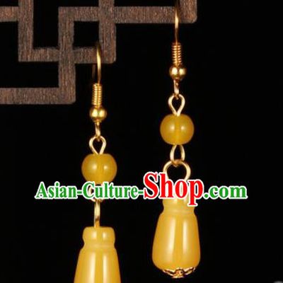 Traditional Chinese Hanfu Yellow Jade Earrings Handmade Ancient Princess Ear Accessories for Women