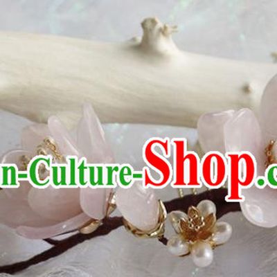 Traditional Chinese Hanfu Pink Magnolia Hair Comb Handmade Ancient Princess Hair Accessories for Women