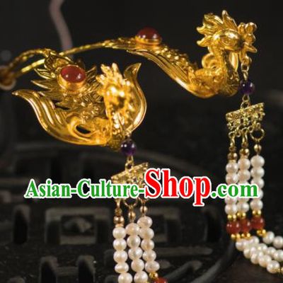 Chinese Traditional Ming Dynasty Phoenix Tassel Hairpins Ancient Empress Hair Accessories for Women