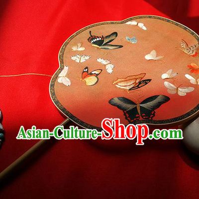 Traditional Chinese Hanfu Wedding Silk Fans Handmade Ancient Princess Embroidered Butterfly Palace Fan for Women