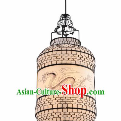 Chinese Traditional Iron Hanging Lantern Handmade Printing Dragon Lamp Palace Lanterns
