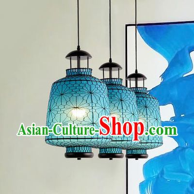 Chinese Traditional Iron Blue Hanging Lantern Handmade Lamp Palace Lanterns