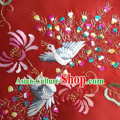 Chinese Traditional Embroidered Peacock Red Silk Fabric Mulberry Silk Fabric Hanfu Dress Material
