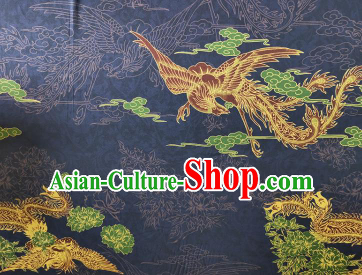 Chinese Traditional Phoenix Pattern Navy Silk Fabric Mulberry Silk Fabric Hanfu Dress Material Chinese Traditional Phoenix Pattern Navy Silk Fabric Mulberry Silk Fabric Hanfu Dress Material