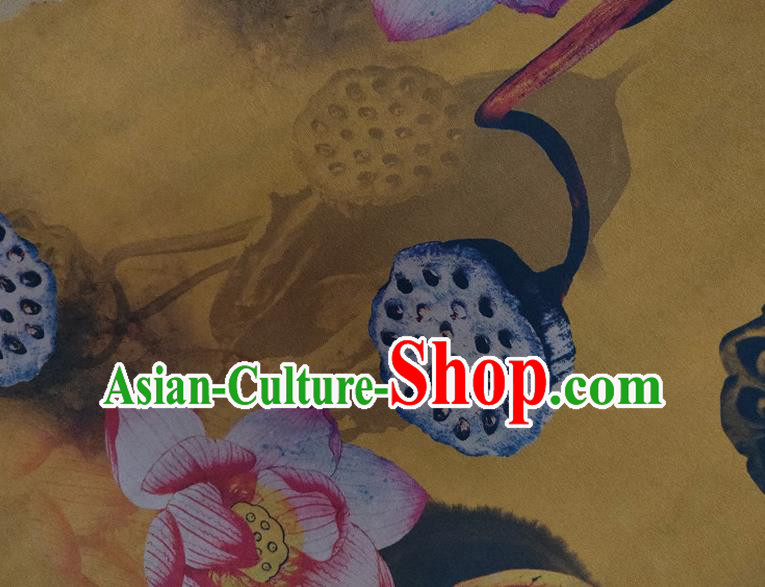 Chinese Traditional Lotus Pattern Yellow Silk Fabric Mulberry Silk Fabric Hanfu Dress Material Chinese Traditional Lotus Pattern Yellow Silk Fabric Mulberry Silk Fabric Hanfu Dress Material